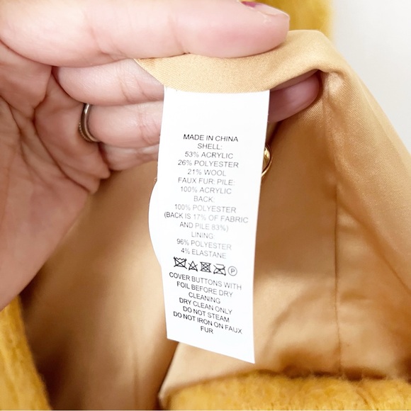 Kate Spade Fluffy Wool Faux Fur Trim Yellow Coat - Picture 8 of 10